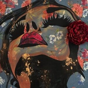 Floral Art Print with Red and Black Accents